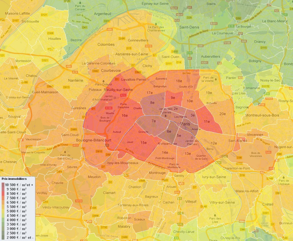 Square meter prices in Paris 2013. Source: http://prix-immobilier.drimki.fr/paris+75000