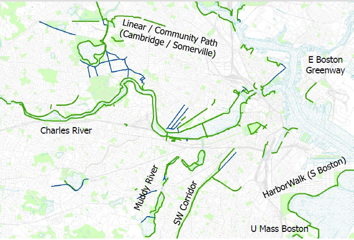 Existing greenway network in Boston
