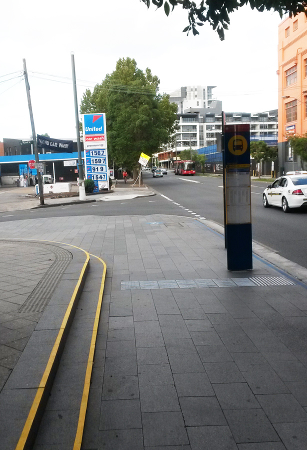 Shared pedestrian space with a bus stop in the middle: luckily, I didn’t run over anyone (Photo: Matt Smith)