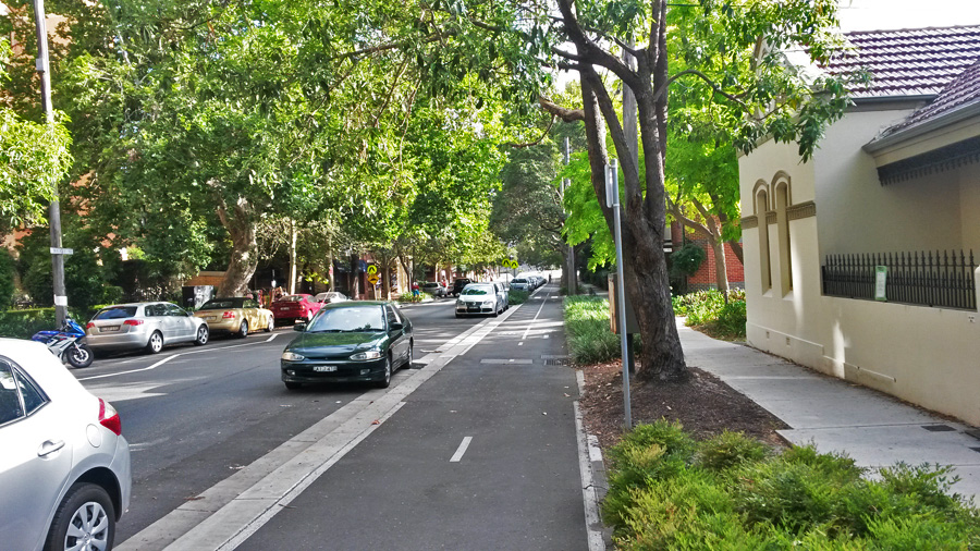 Relief on Sydney’s best dedicated bike lane: Bourke Street from Waterloo to Woolloomooloo (Photo: Matt Smith)