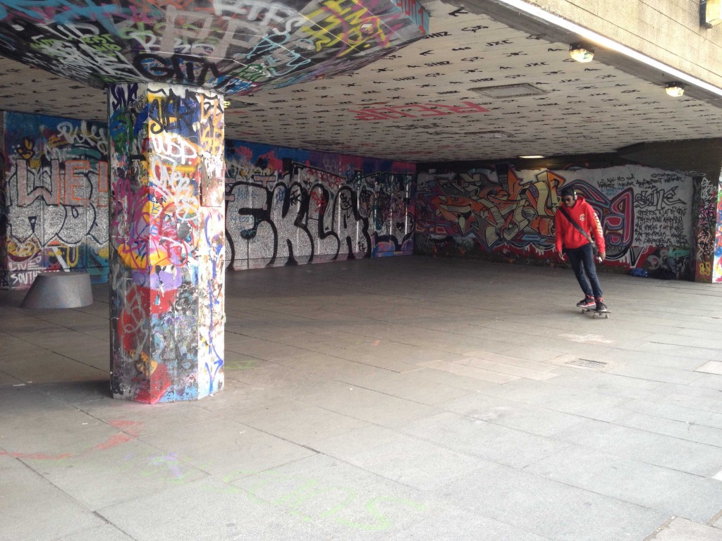 A skater practices during a relatively quiet day at the Undercroft skate spot. (Source: Katherine VanHoose)